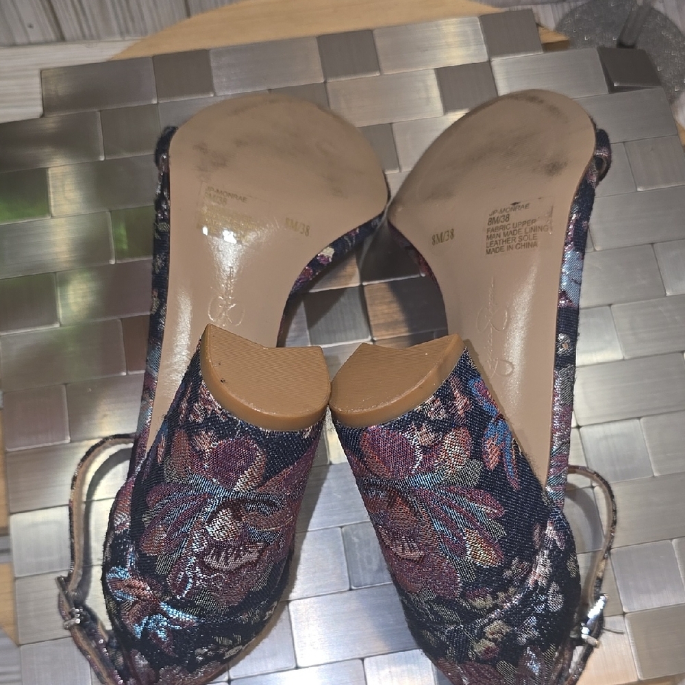 Floral Ankle Strap Block Heel Sandals‎ - Picture 10 of 12
